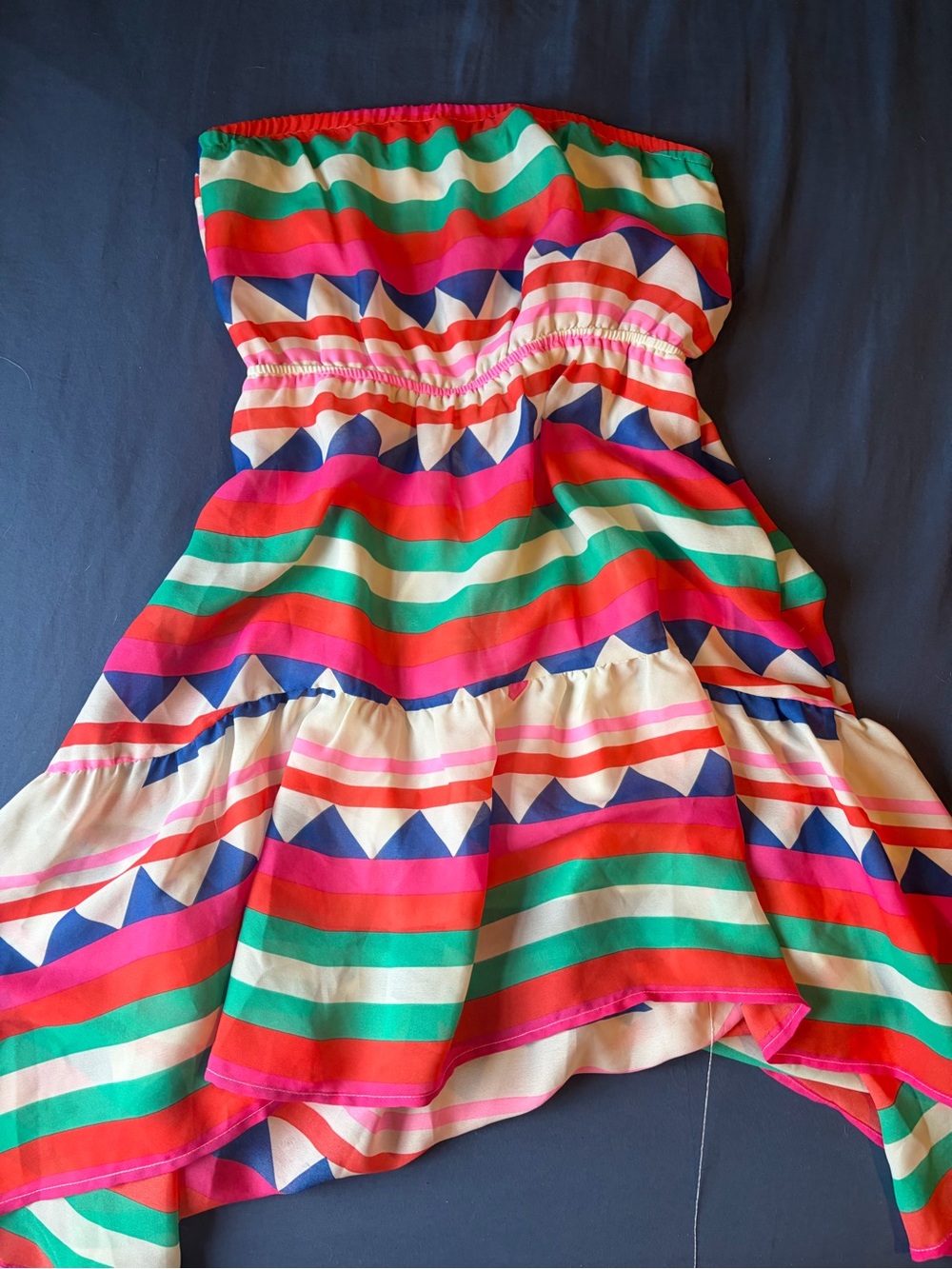 Cals Multicolor Strapless Chevron High-Low Dress